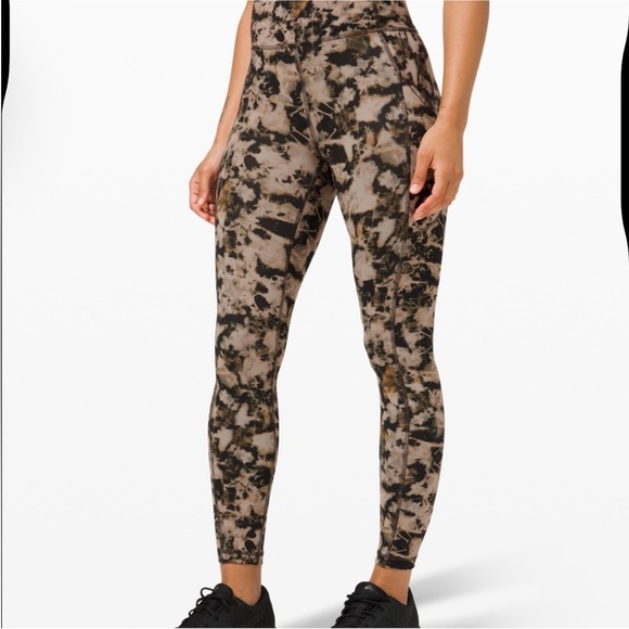 Lululemon Leggings Invigorate High-Rise Tie Dye 25" Pockets Black Brown Size 8 - Picture 1 of 13